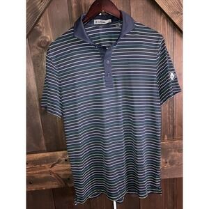 G/FORE Performance Fabric Striped Mens Medium Slim Fit Polo Golf Shirt Navy Blue